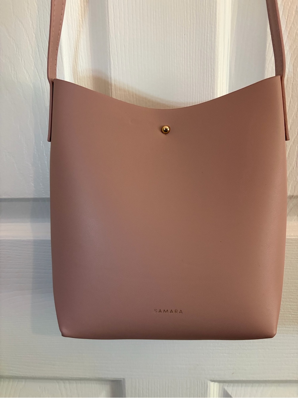 SAMARA Dusty Rose Vegan Leather Crossbody Bucket Bag - Anthropologie MSRP $180